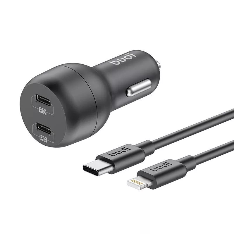 Budi 40w Dual Type C Car Charger with Type C to Lightning Cable